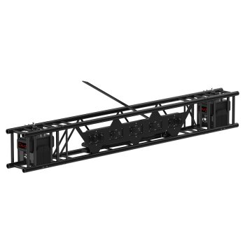 Rectangular truss 29x40 cm section with flat cable inside and electric chain hoists